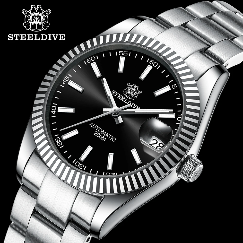 

Men's Luxury Mechanical Diver's Watch 200m Waterproof Dog Tooth Steel Bezel Watch STEELDIVE Official SD1933 Swiss Super Luminous