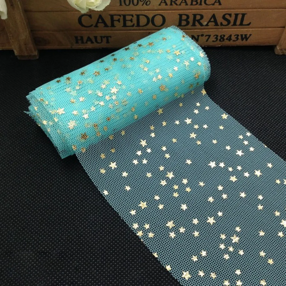 5 ярдов в рулоне Кружевной Тюль со звездами и оборками Блестящий тюль с бантом