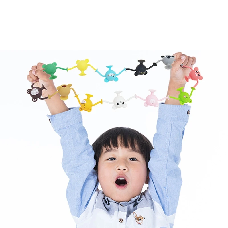

12Pc Creative and Educational Construction Kids Diy Toy Silicone Animal Suckers Block for Baby Bath Suction Cups