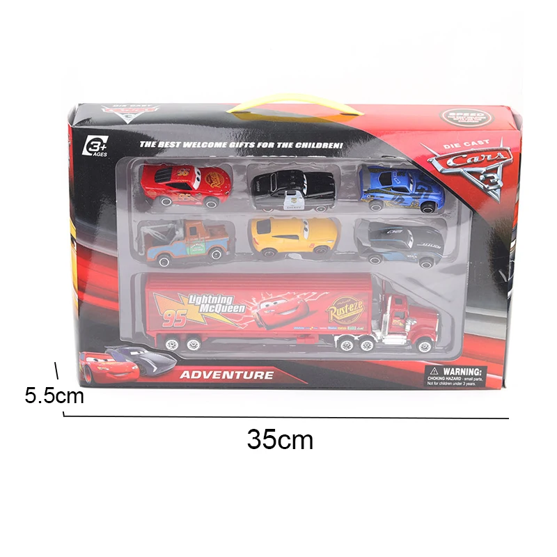 

7Pcs/set Disney Pixar Cars 3 Lightning McQueen Jackson Storm Cruz Mater Mack Uncle Truck 1:55 Diecast Metal Car Model Boy Toy