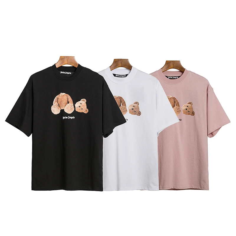 

Khaki Cartoon Little bear Palm Angels Men Women Lovers Couple Models Casual Fashion Cotton Short sleeve Round neck T shirt