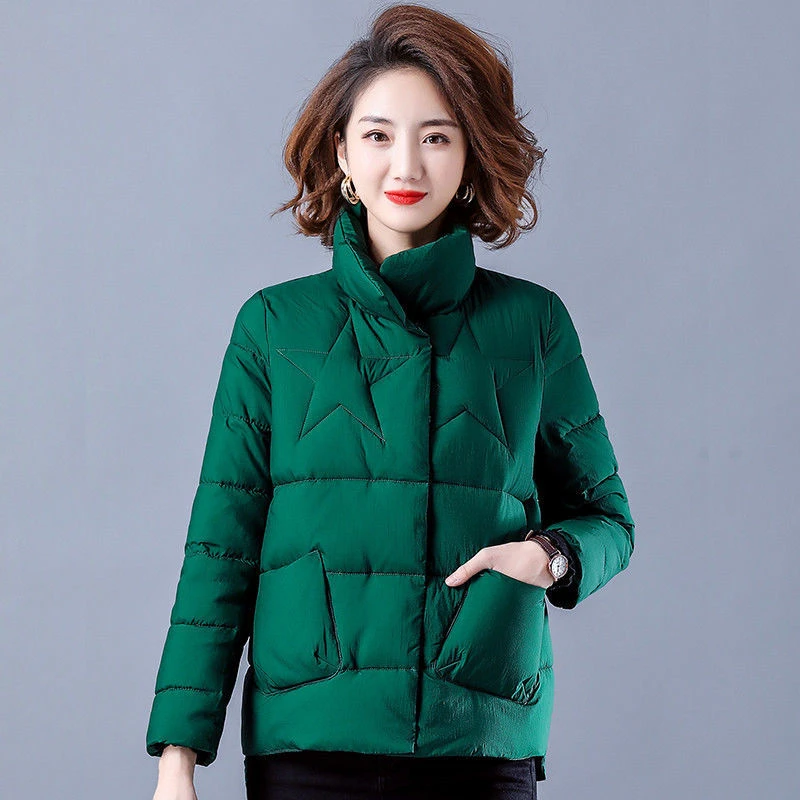 

Women Plus Sized 5XL Windproof Cotton Padded Jacket Korean Parkas Outerwear Thicken Warm Coat Black Elegant Mom Overcoats Winter