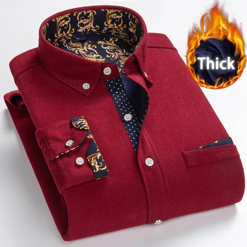 Winter warm shirt plus velvet thickening fashion print plaid shirt long sleeve men's brand shirt dress shirt size M-5XL
