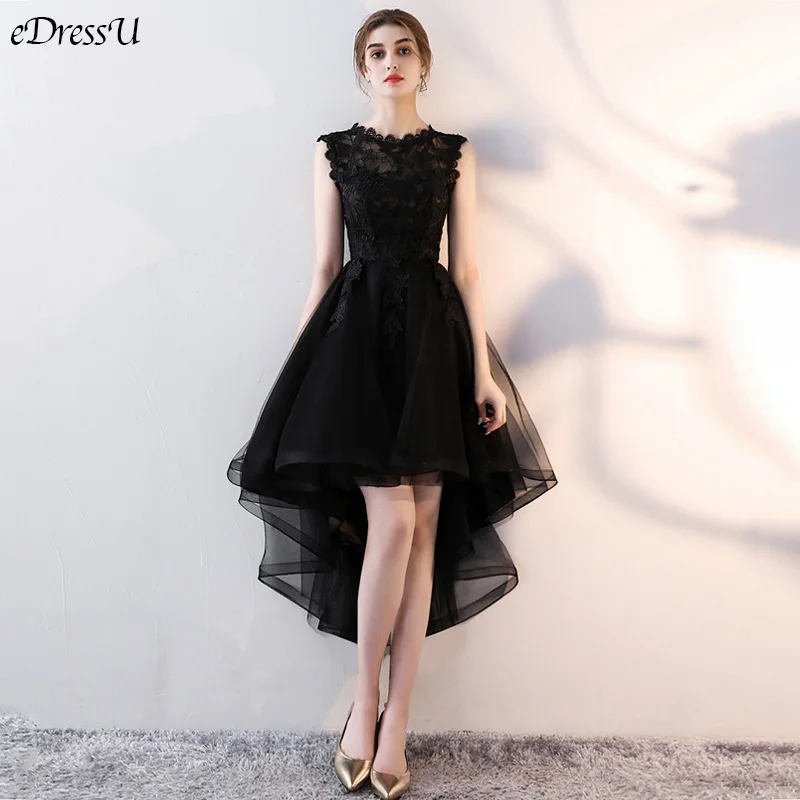 Женское вечернее платье с круглым вырезом элегантное черное для выпускного