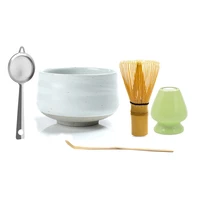 elegant japanese ivory white ceramic matcha bowl green tea chawan macha whisk sifter holder and scoop set matcha gift kit