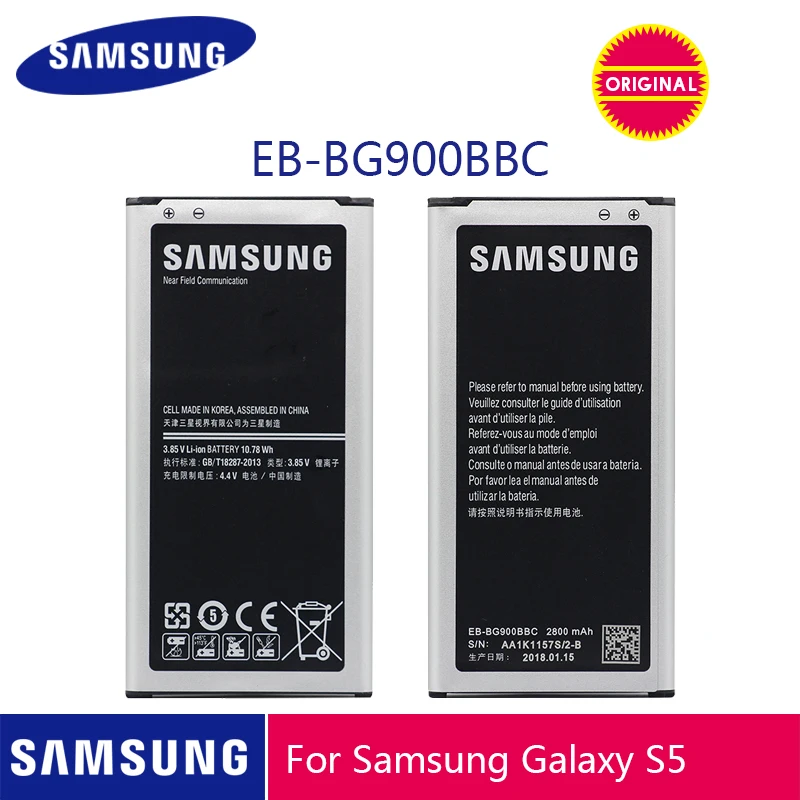 Оригинальная батарея samsung EB-BG900BBU EB-BG900BBC 2800 ма-ч для samsung Galaxy S5 G900S G900F G900M G9008V 9006V 9008W 9006W G900FD