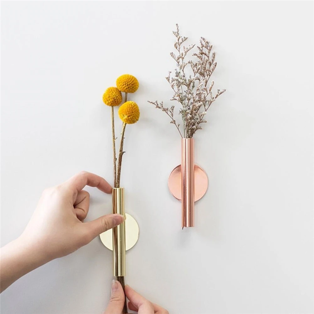 

Wall Hanging Vase Nordic Style Golden Wall Flower Living Room Entrance Wall Blossom Vase Punch-Free DIY Flower Home Decorations