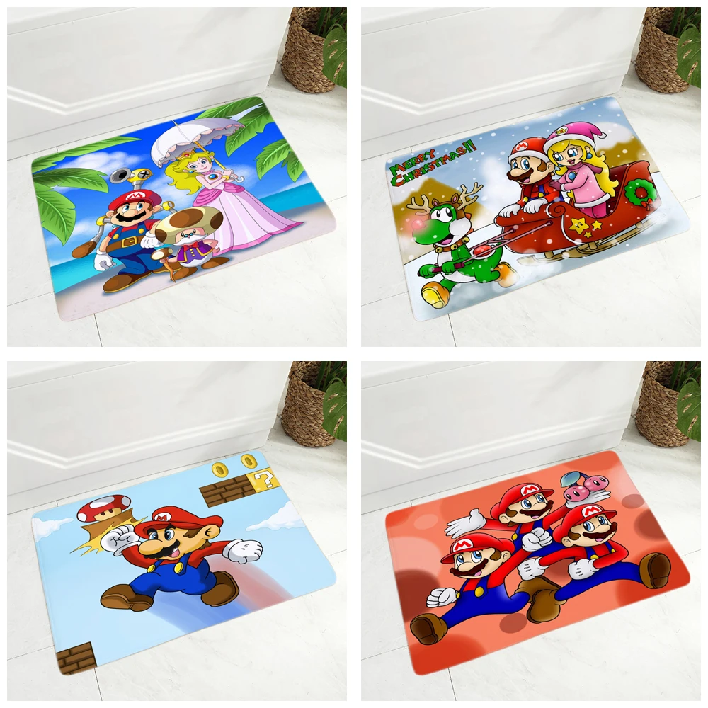 Цветной мультяшный напольный коврик Super Mario для спальни нескользящий