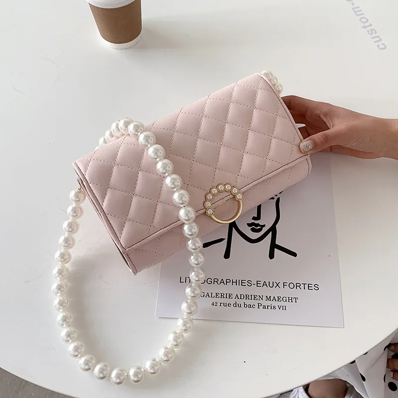 

Pink INS Chic Baguette Bags Luxury Designer Brand Quilted Pearl Detachable-strap Lady Bags Soft Leather Shoulder/Crossbody Bags