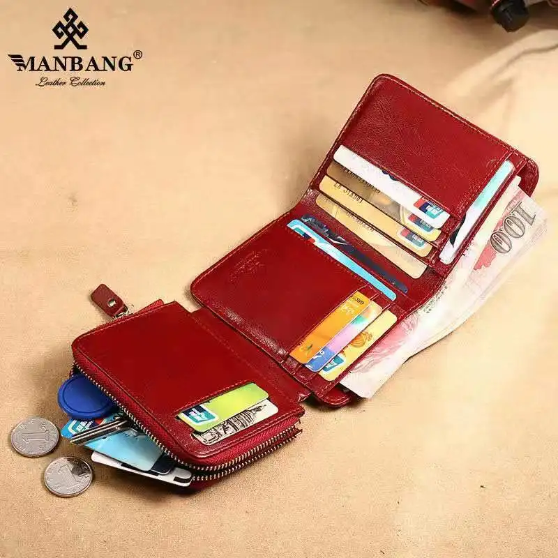 

Lady's wallet ManBang bee women Cowhide Genuine Leather Small Mini Card Holder Male Wallets Pocket Retro purse High Quality 875