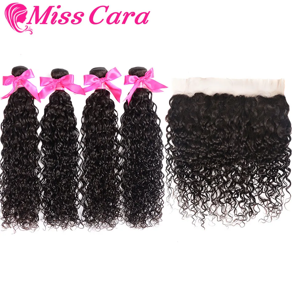 Прозрачная Кружевная передняя часть с пучками бразильские волнистые пучки