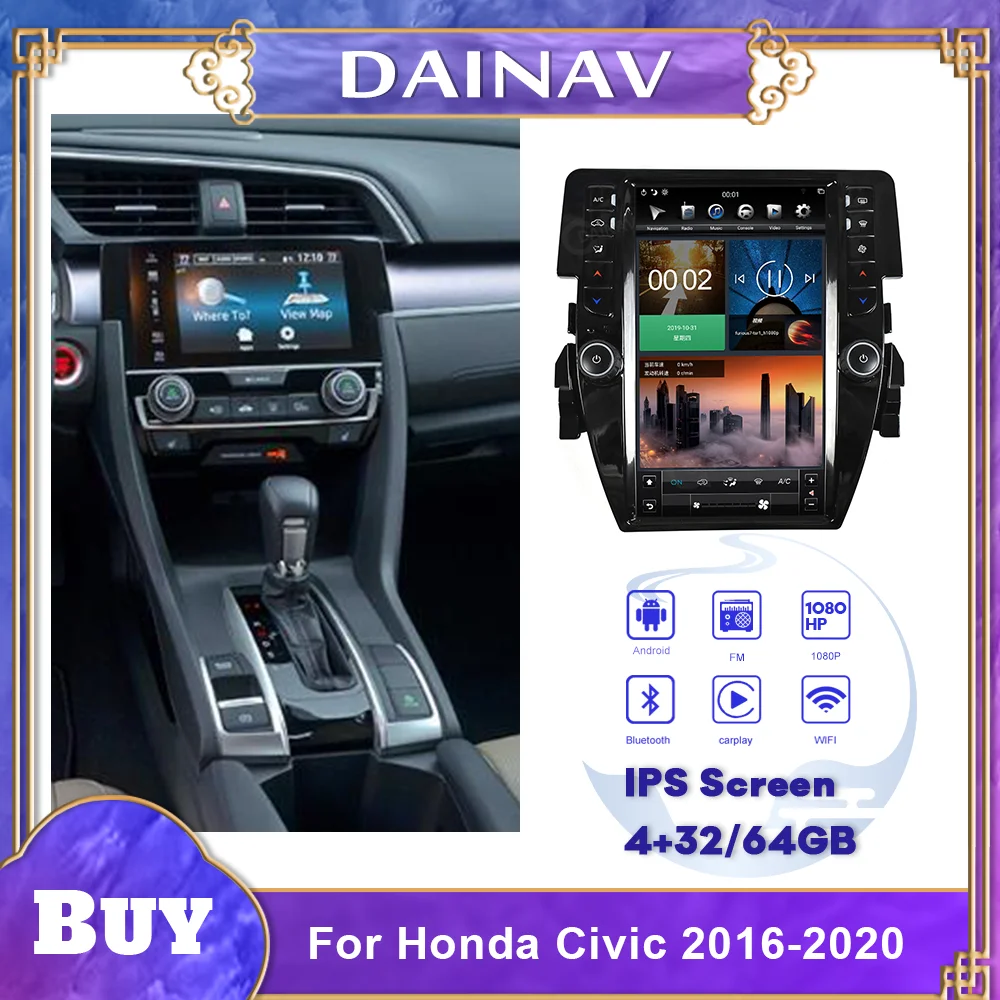 

PX6 Android Car Stereo Autoradio Tesla GPS Navi Vertical DVD Player For Honda Civic 2016-2020 13.6 inch Car Radio