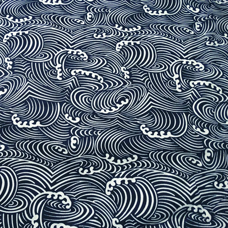 Хлопковая саржевая ткань с принтом морской волны Детская одежда для рукоделия