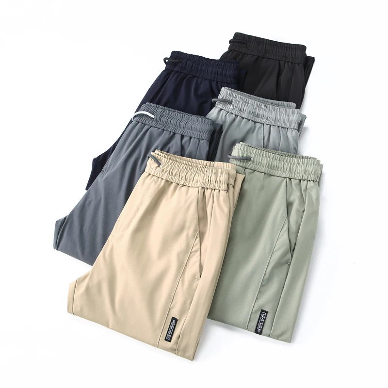 

6 Colors Men's Casual Pants Summer Thin Solid Color Fashion Slim Drawstring Stretch Business Trousers Brand Youth Daily Clothing