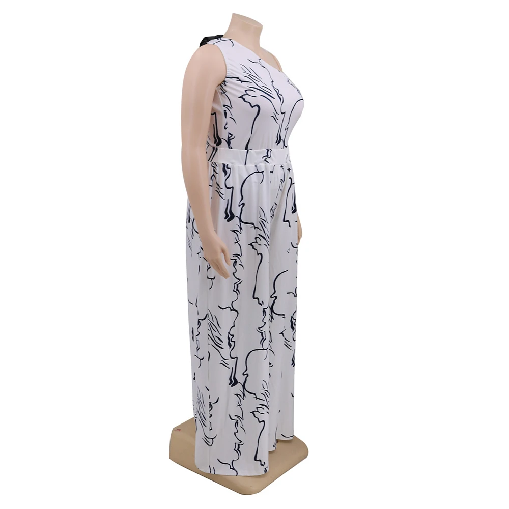 

Women Sexy One Shoulder Long Jumpsuits Classy Regular Overalls Elegant Office Ladies Workwear Print Jumpsuit