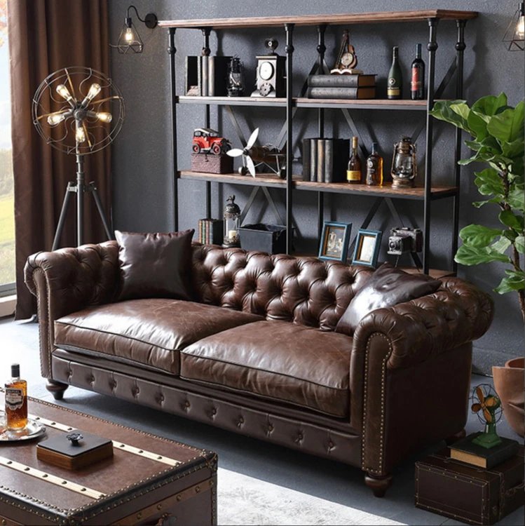 

First floor leather sofa retro living room furniture European leather sofa living room