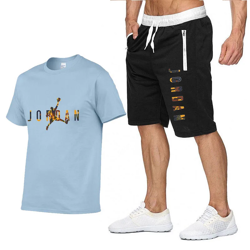 

Men's Tracksuit Men T-shirt 2021 Summer Sportswear Daily Casual Men's Shorts Two Piece Set Jogging Male Gym Racing Sport Suit