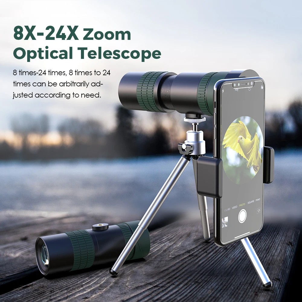 APEXEL 8-24x30 Zoom Telephoto Telescope lens Monocular Long Range Powerful Foldable Tele phone lenses for phones Hunting Camping