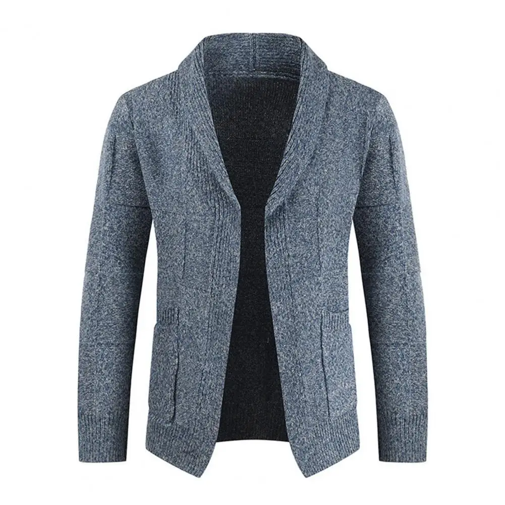 

Winter Sweater Coat Solid Color Turn-down Collar Cardigan Knitted Men Jacket for Daily Wear