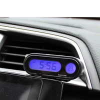 car led digital electronic clock thermometer mini luminous blue led temperature meter and clock auto electron interior supplies
