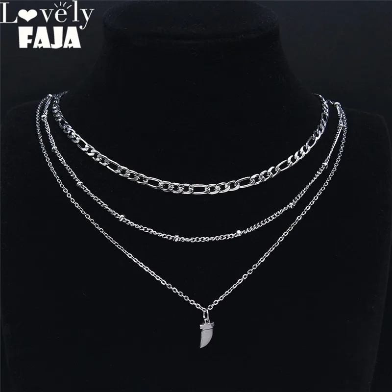 

3PCS Stainless Steel 3 Layers Necklace Women Small Horns Bohemia Statement Necklace Jewelry colier acier inoxydable NXS04