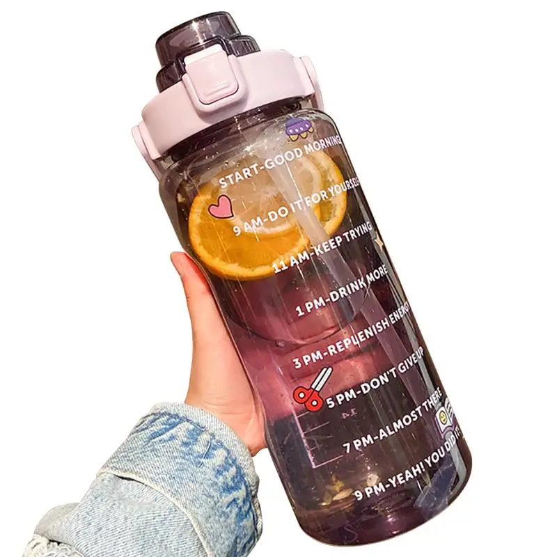 

Большая бутылка для воды 2000 мл с маркером времени, портативная герметичная Спортивная бутылка для питья с соломинкой, пластиковая чашка