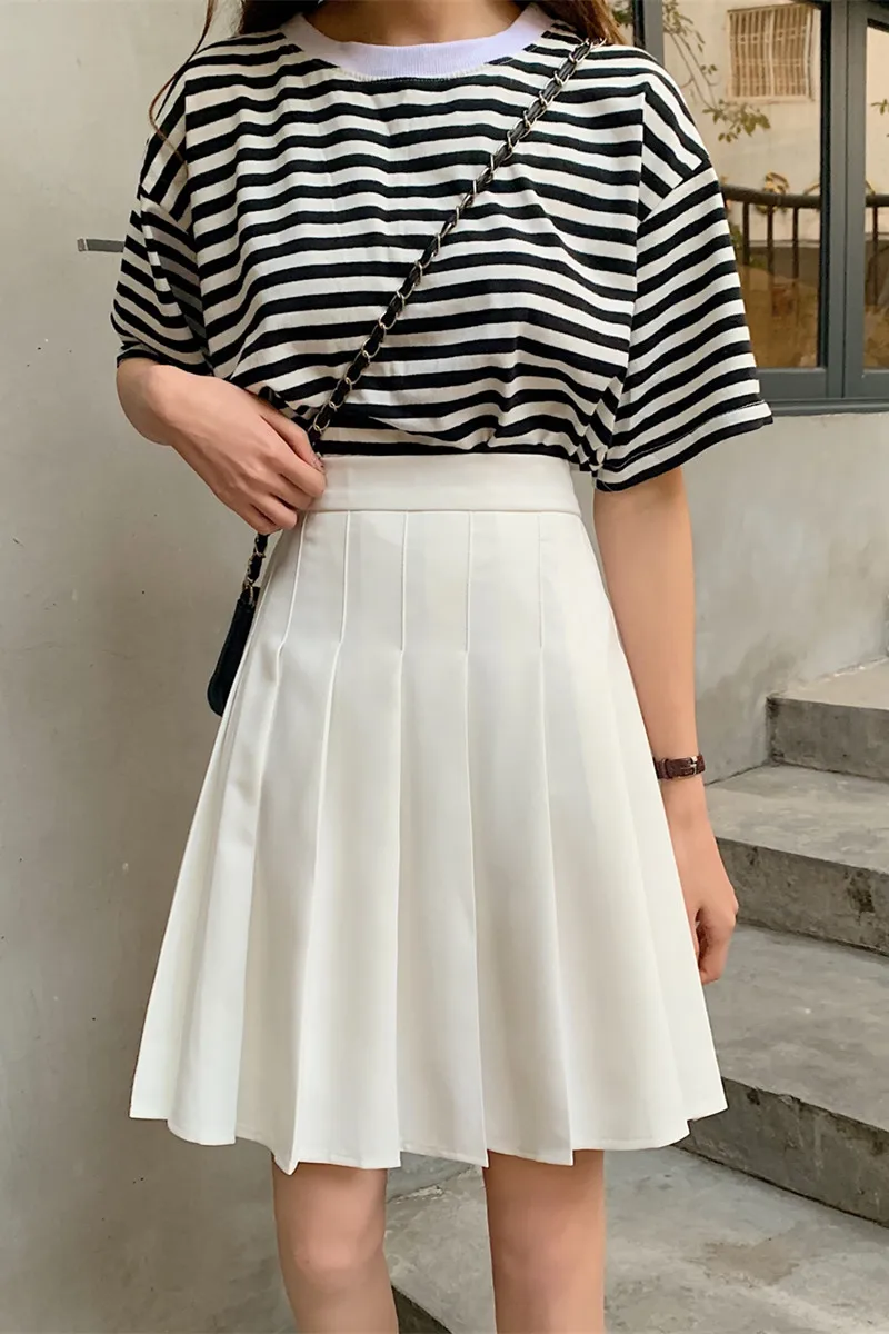 Женская летняя юбка-трапеция белая Плиссированная Юбка-миди с высокой талией 2020
