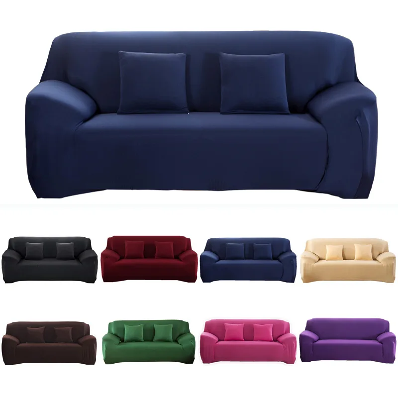 2020 Modern Sofa Cover With Pillowcase Elastic Solid Color Polyester Corner Sofa Couch Slipcovers for Living Room 1/2/3/4 Seater