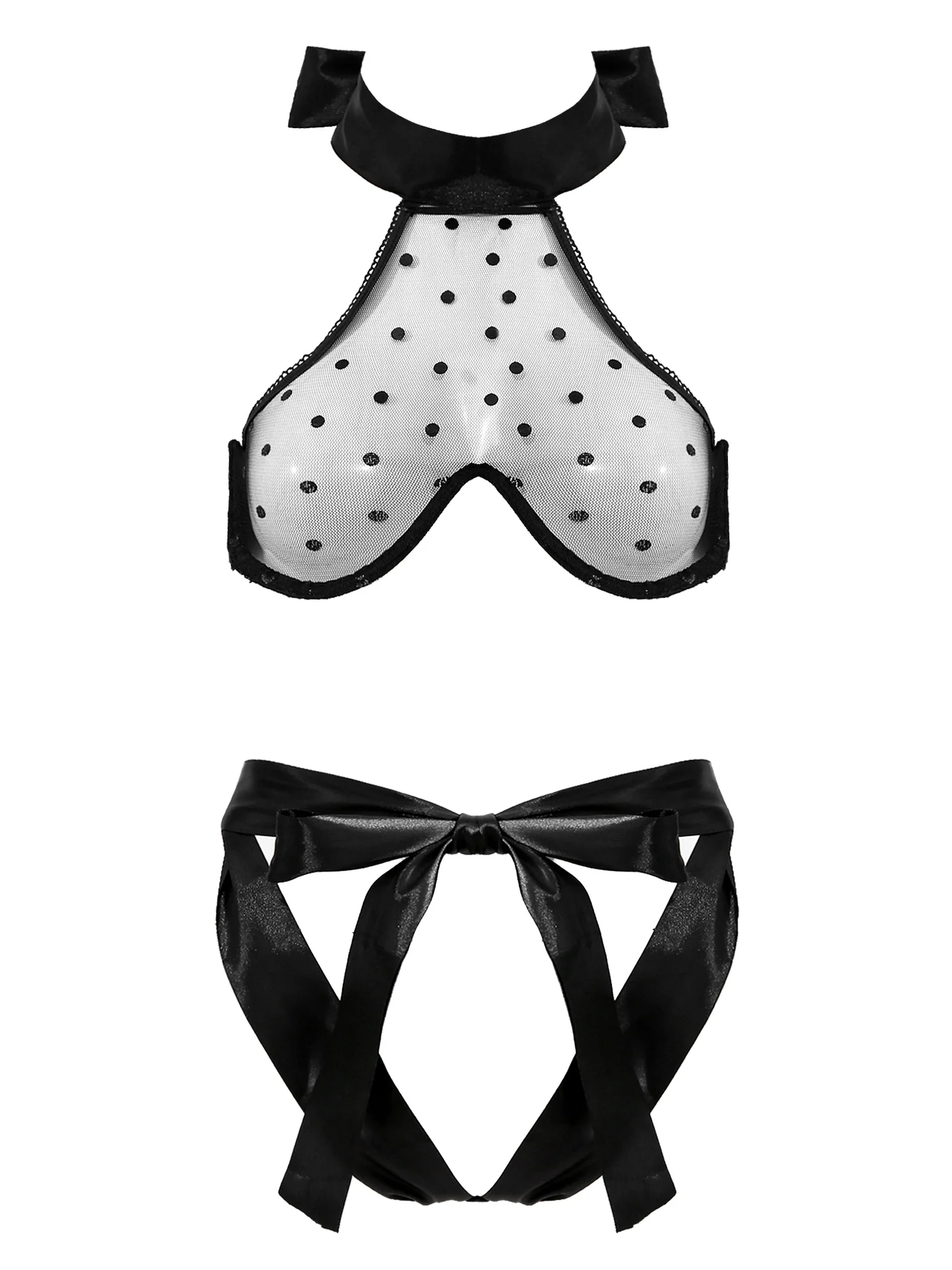 Женское черное прозрачное Сетчатое нижнее белье в горошек комплект с