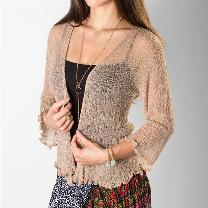 New Summer Solid Lace Chiffon Shirts Capes Women Short Sleeve Shrug Open Front Bolero Tops Cardigan Elegant | Женская одежда