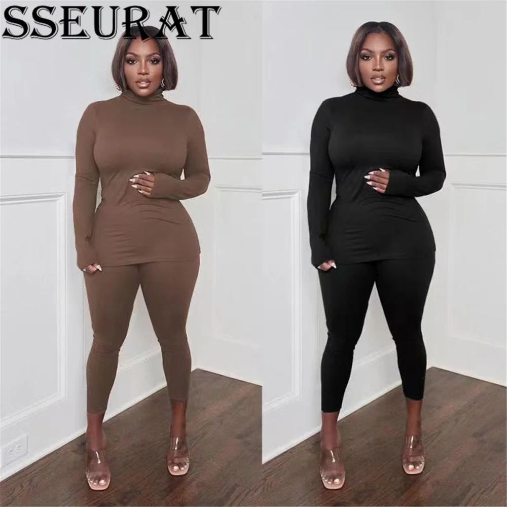 

SSEURAT Women's Tracksuit Turtleneck Tops and Pants Suit Matching Two Piece Set Outfits Casual Sweatsuit