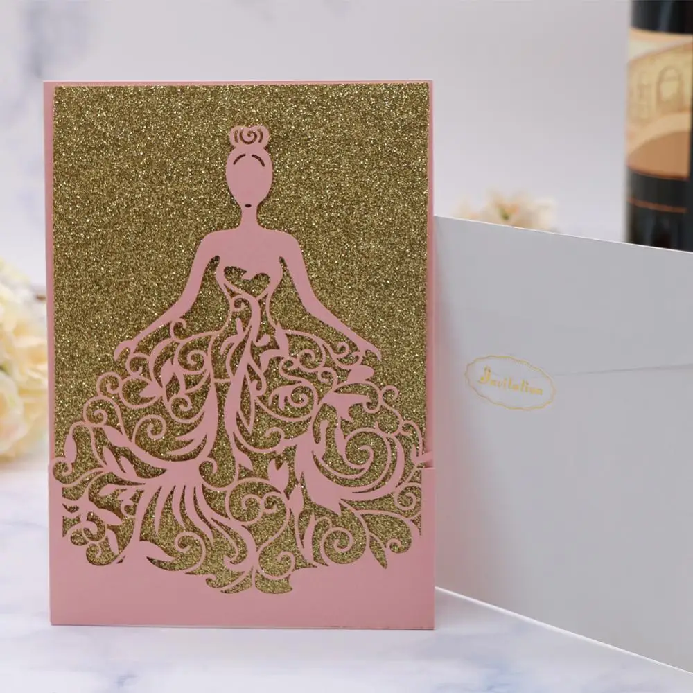 20 шт свадебные пригласительные открытки с жемчугом бумажные вечерние лазерной