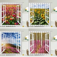 shower curtain flower scenery outside the window 3d printing shower curtain polyester waterproof home decor curtain 180x180