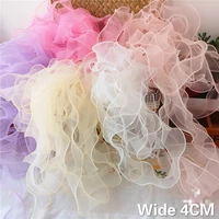 4cm wide luxury tulle organza 3d lace fabric ruffle trim headwears laces hats dress decorative ribbon diy appliques 6colors