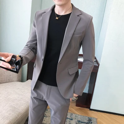 2020 Новый приталенный корейские замшевые Свадебный костюм мужской британский