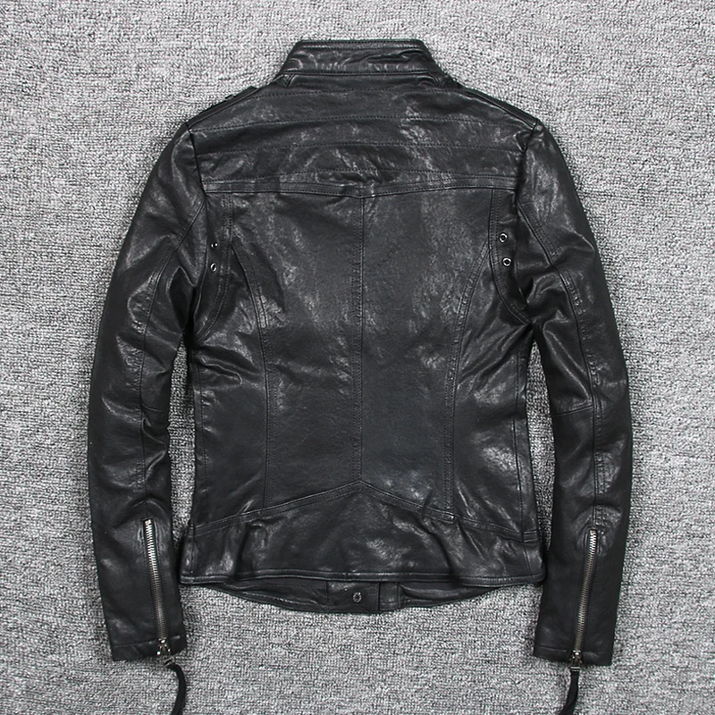 Женская короткая байкерская куртка из натуральной овечьей кожи весна-осень |