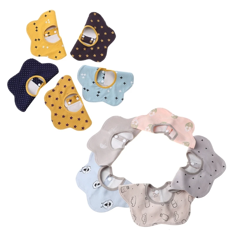 

5pcs/set Newborn Baby Pure Cotton Waterproof Flower Bibs 360 Degree Rotating Saliva Towel Infants Feeding Burp Cloths