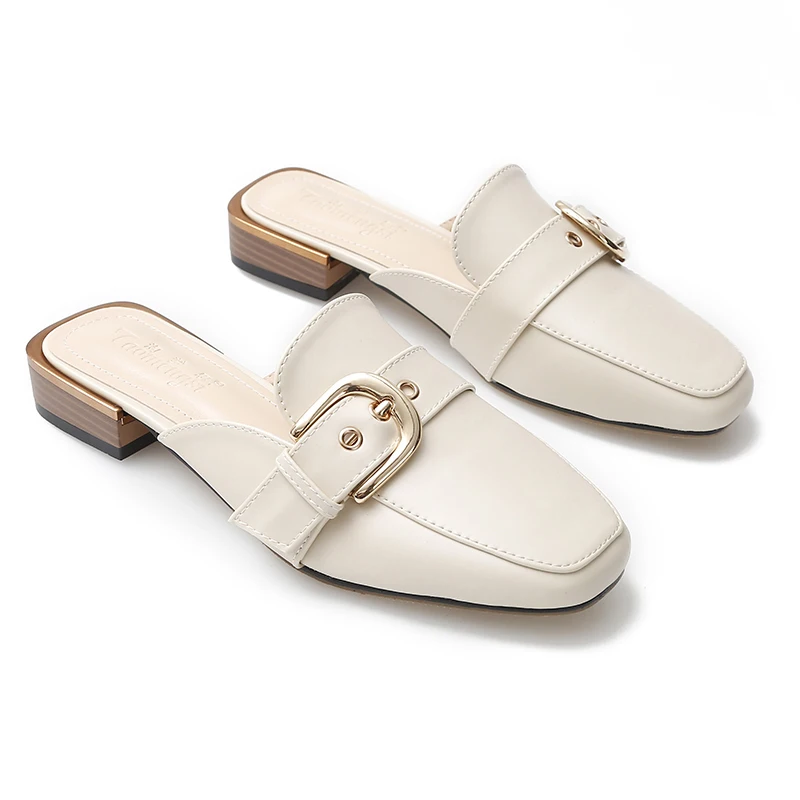 Сандалии женские на низком квадратном каблуке шлепанцы с пряжкой модные