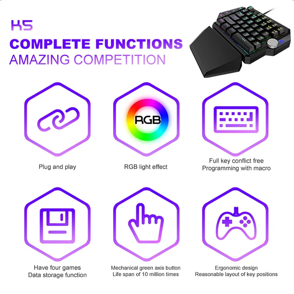 

Mechanical Keyboard USB Keyboard One-Handed Gaming Keyboard With LED Backlight 1.6m Wired Gaming Keyboard 35-Key One-Hand