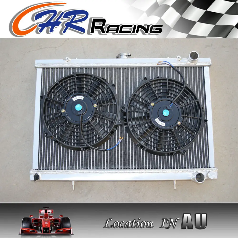 

For NISSAN SKYLINE S13 CA18 R32 RB20 Aluminum Radiator +2*10" Fan