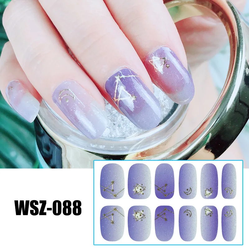 С изображением луны и звезд градиент ногтей Стикеры бронзового цвета полное