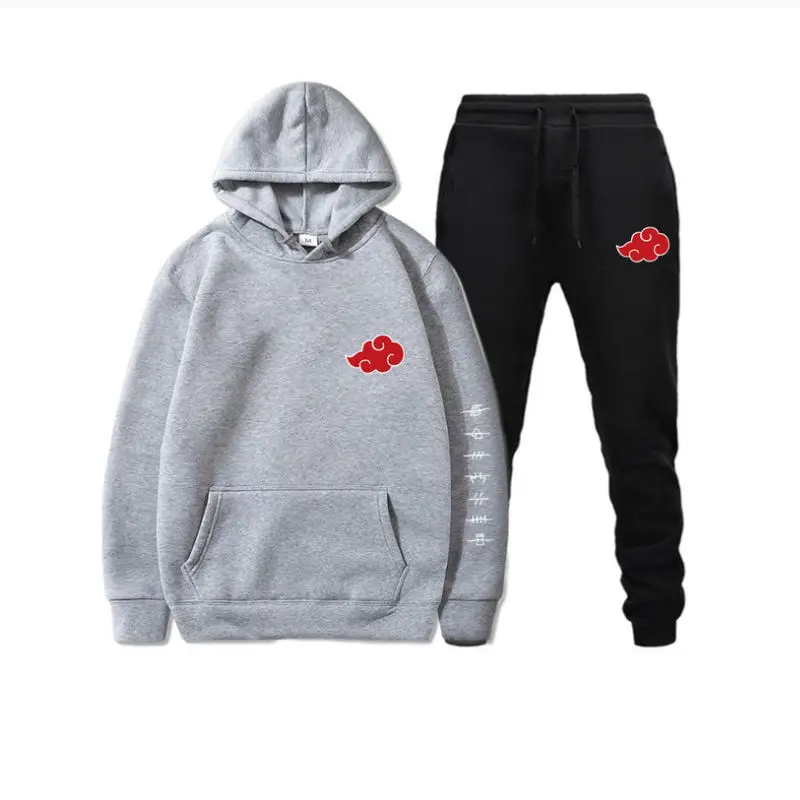

New 2 Pieces Set Akatsuki Cloud Symbols Print Hoodies+Pants Tracksuit Men Women Sweatshirt Streetwear Pullover Sudaderas