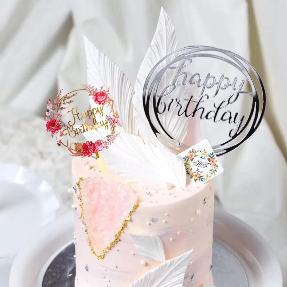 

INS Acrylic Cake Topper Resuable Heart Letters Garland Happy Birthday Anniversary Topper Dessert Cupcake Decor Party Supplies