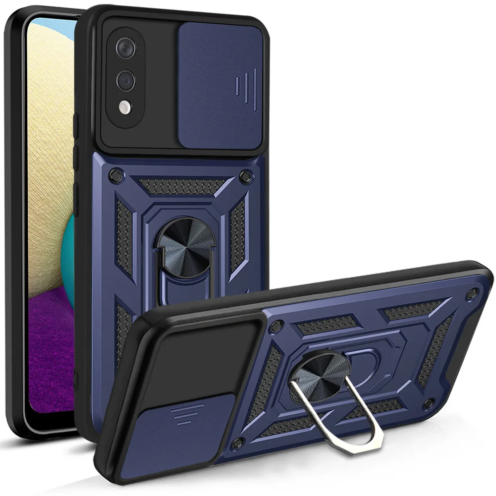 

Phone Case For Samsung Galaxy M62 F62 M51 F22 M12 F12 A03S M02S A02 M02 M32 A02S 4G Luxury Armor Ring Bracket Push window Cover