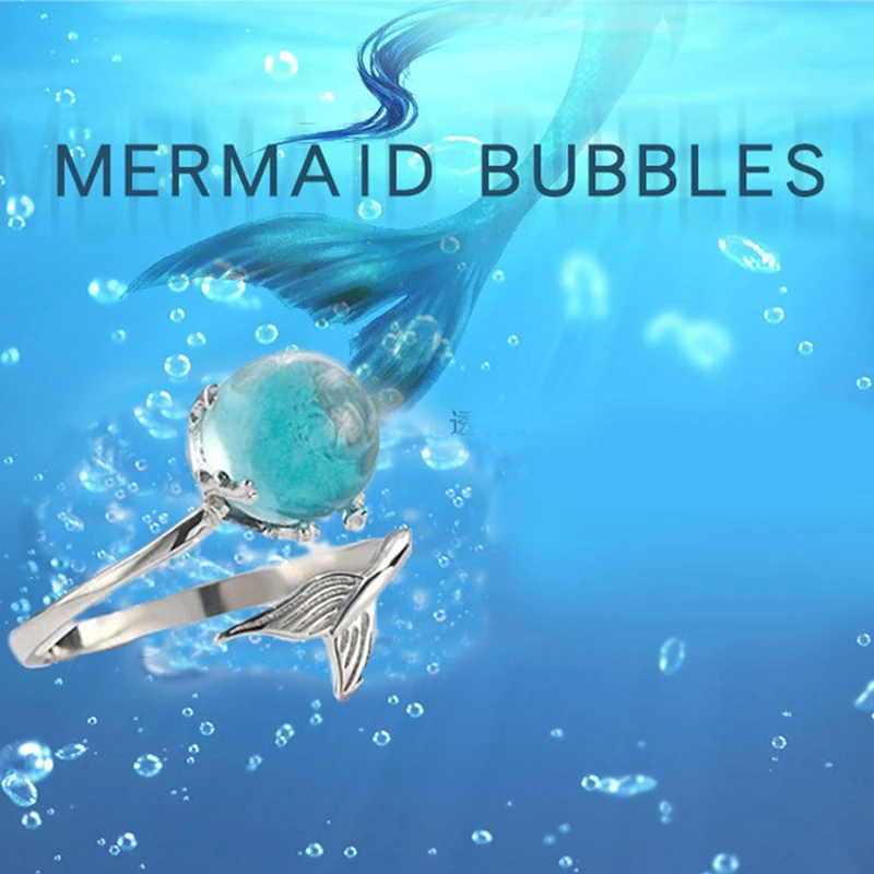 

Aesthetic Original Mermaids Bubbles Adjuestable Size Silver Plated Moonstone Rings Women Charm Sweet Girl Jewelry 2021 Gifts
