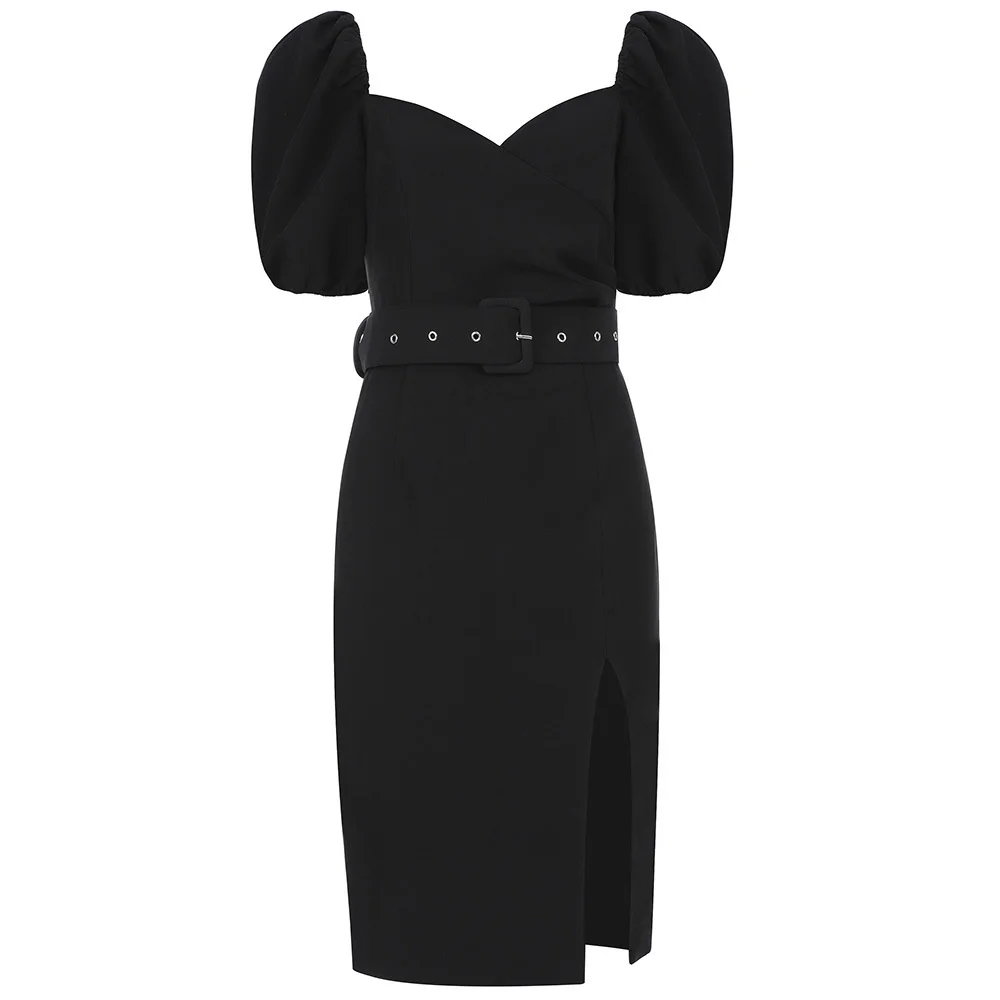 

2020 women's V-neck bubble short sleeve slim dress