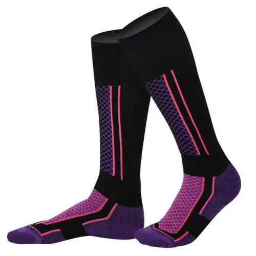 Purple Black Мужские и женские зимние уличные спортивные носки для сноуборда, катания на лыжах, плотные теплые носки без пятки, Детские хлопковые носки, походные носки - Цвет: Purple Black