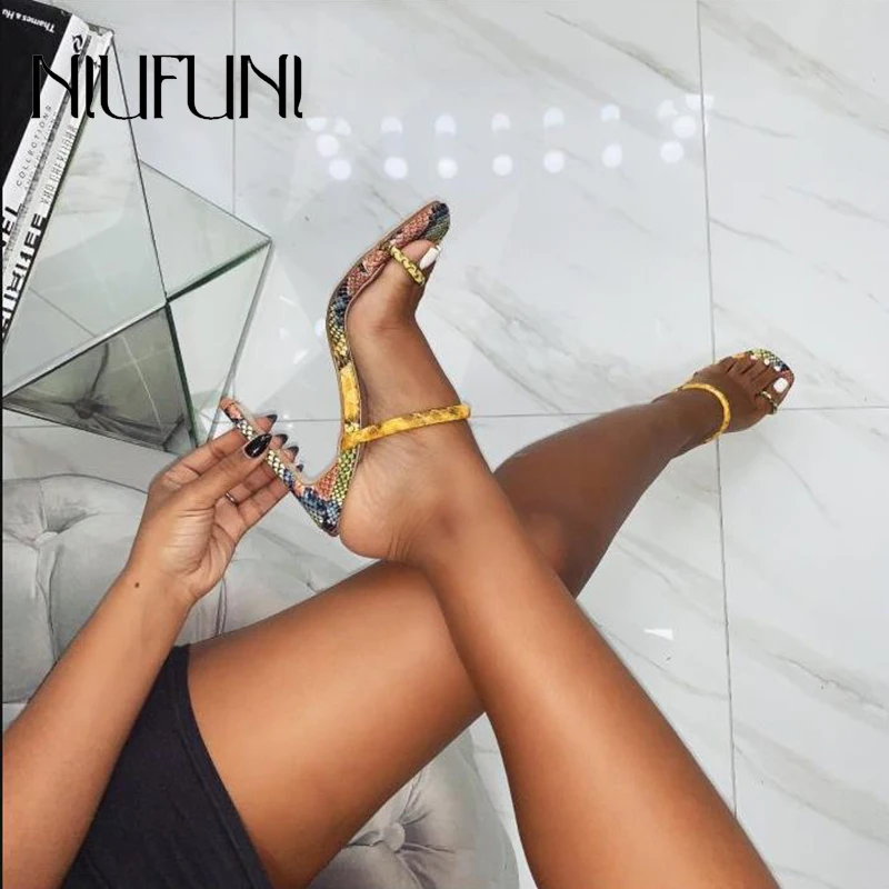 

Summer Fashion Square Head Snake Pattern Women's Slippers 2021 New Sexy Simple Ladies Shoes Square With High Heels Women Sandals