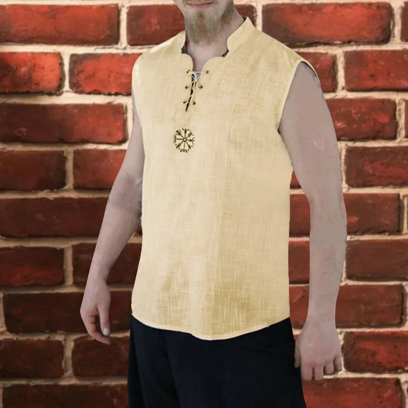 Средневековый Пиратский Костюм викинга свободная футболка без рукавов с v