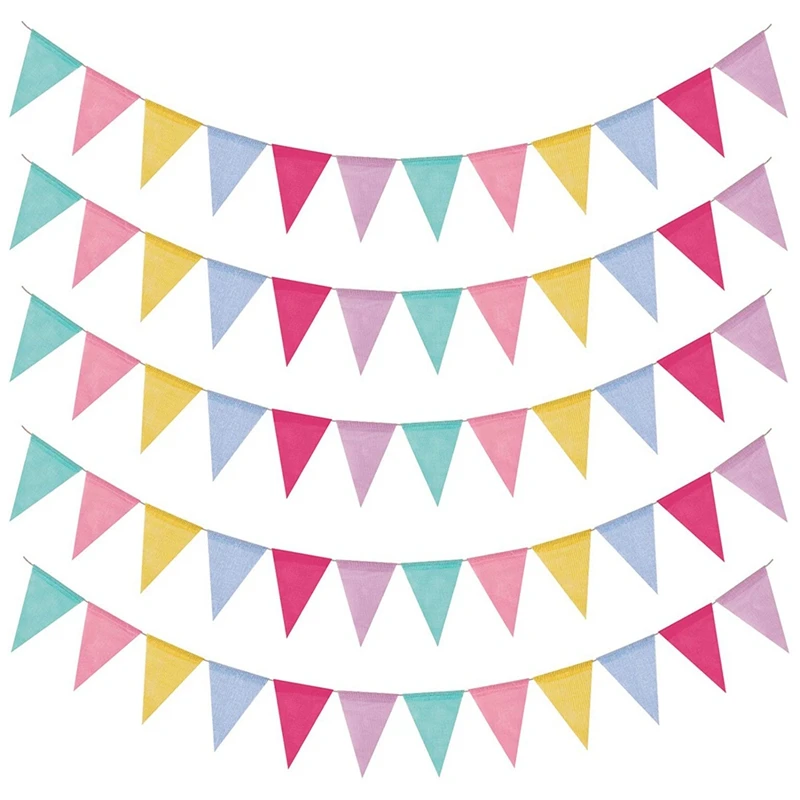 

5 Pack Outdoor Bunting 60 Flags Garden Waterproof Multicolor Faux Linen Triple-cornered Decor for Wedding Birthday Party